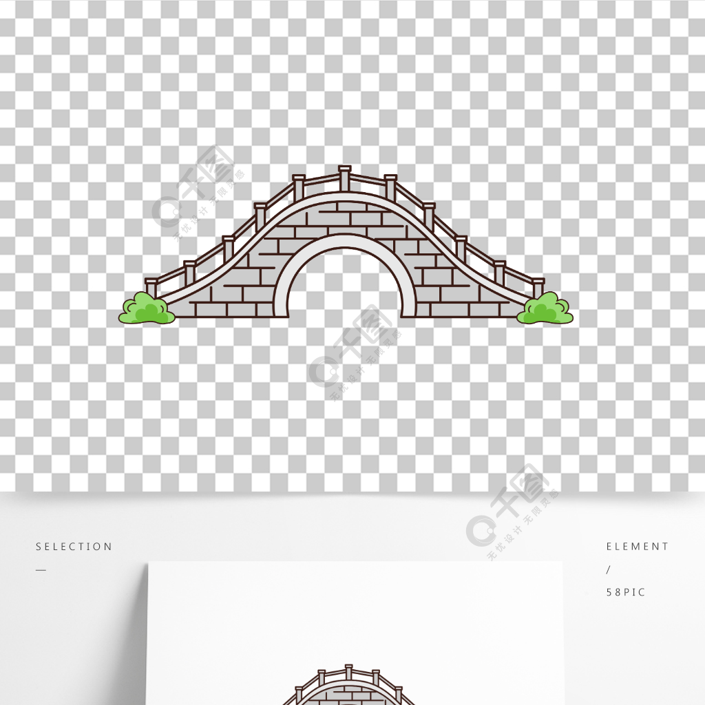 卡通手绘石拱桥线条插画矢量装饰元素