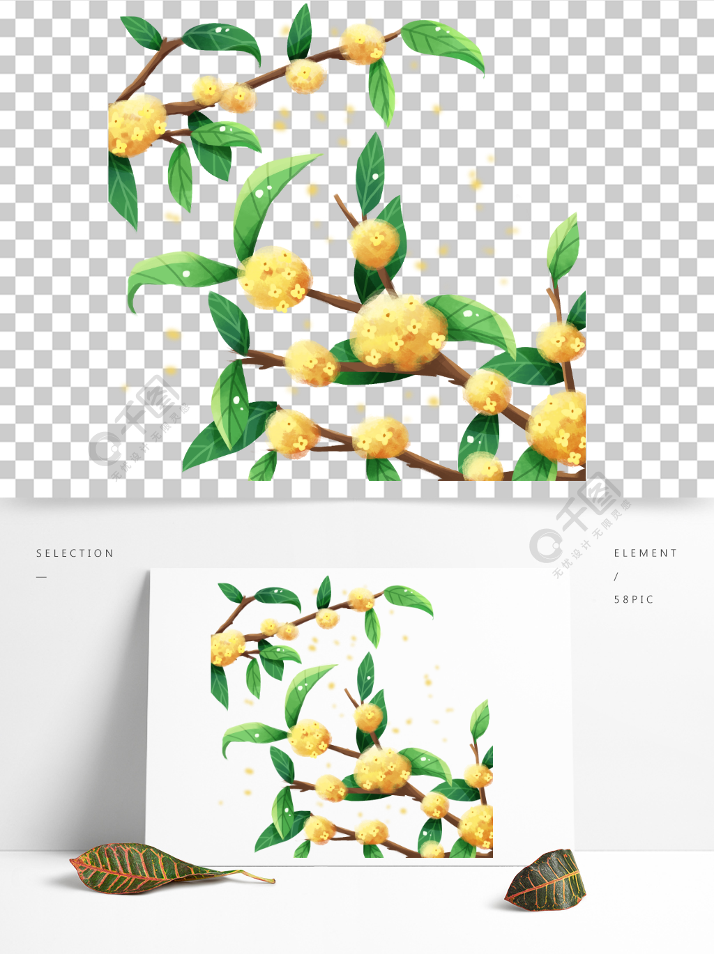 卡通手绘桂花古风小清新重阳中秋节元素材