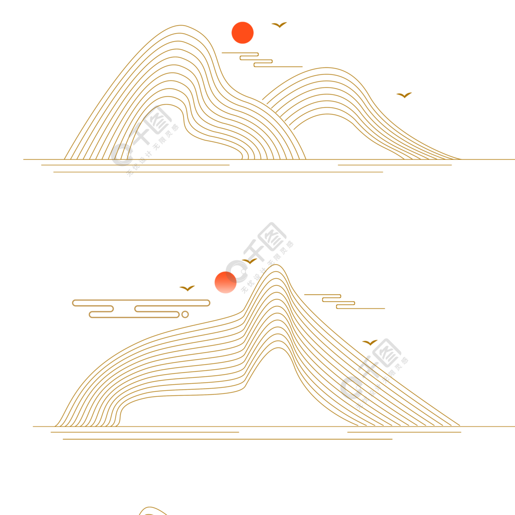中国风线条山纹云纹祥云纹中式元素装饰背景