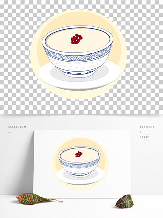 原创绘画矢量红豆双皮奶粤式甜品装饰