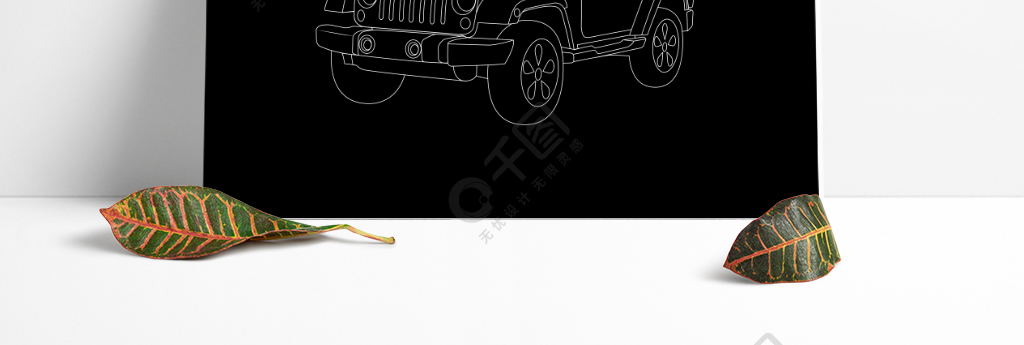 创意手绘越野车吉普车汽车侧面插画线稿元素