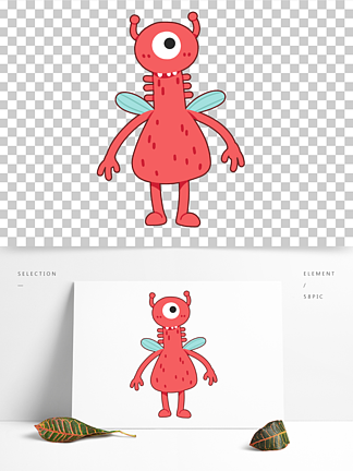 卡通可爱搞怪红色外星人小怪兽元素