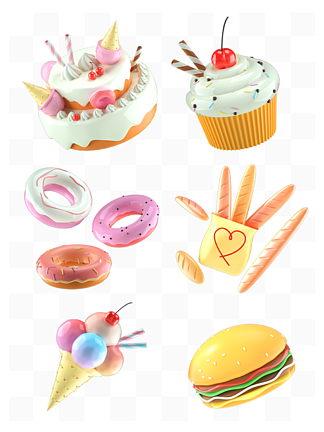 3D立体卡通美食甜品装饰元素