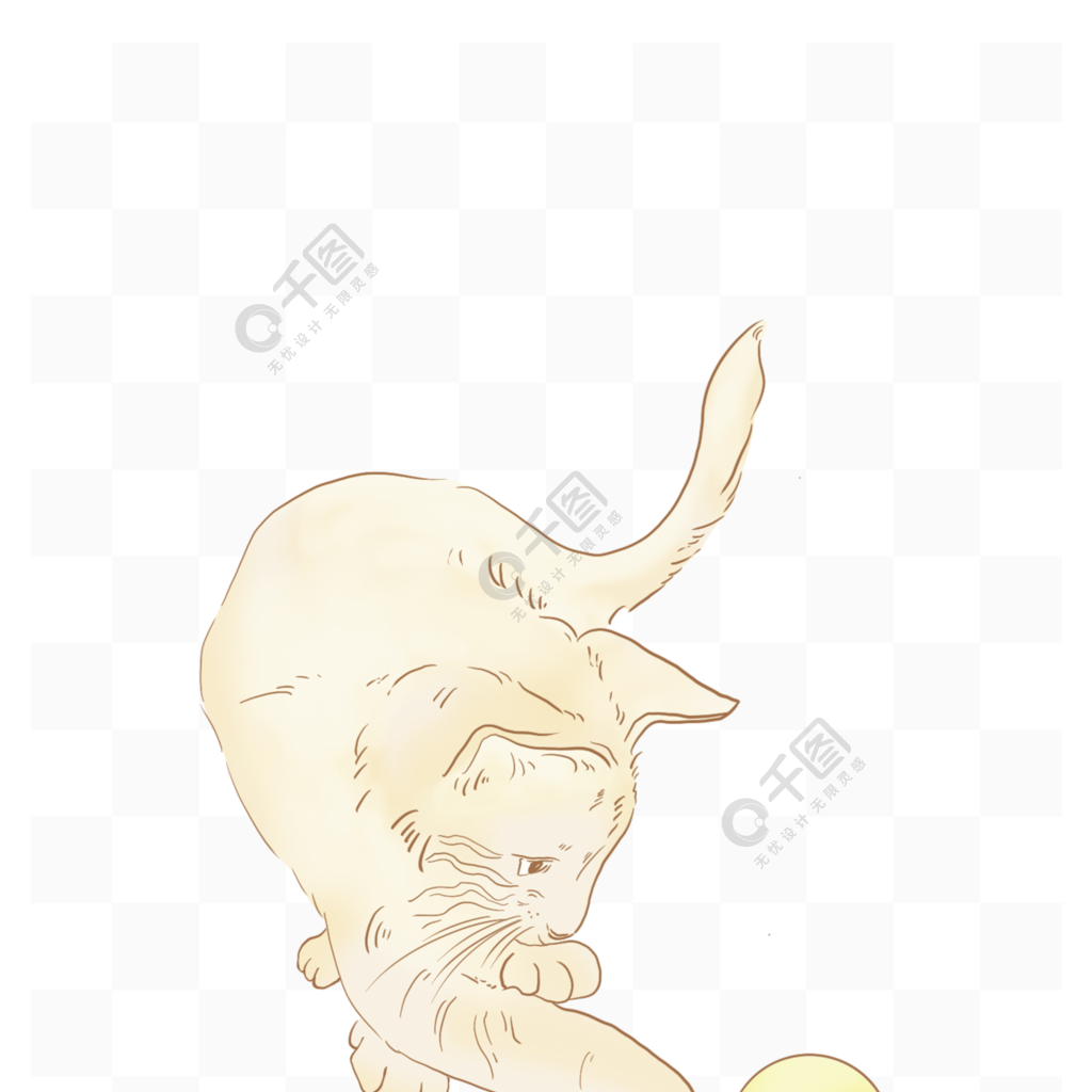 猫咪玩球手绘插画元素