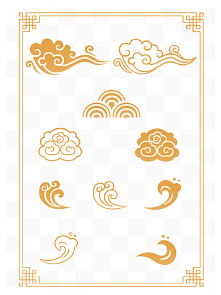 中国风金色传统祥云图案装饰元素古典边框