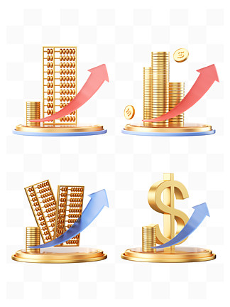 3d磨砂玻璃金属质感金融元素算盘金币模型