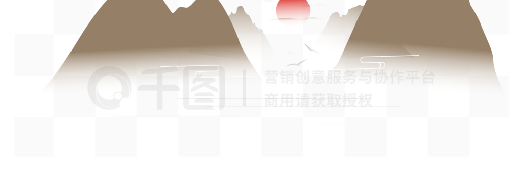 中国风中式水墨祥云山水山纹飞鸟装饰素材