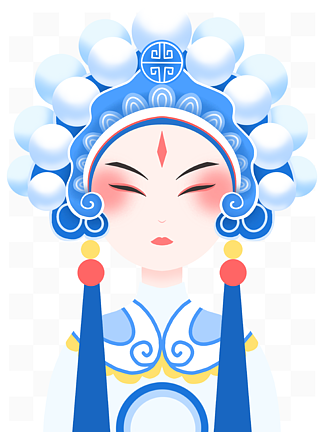 国粹京剧矢量人物插画戴蓝色花冠的古装美女
