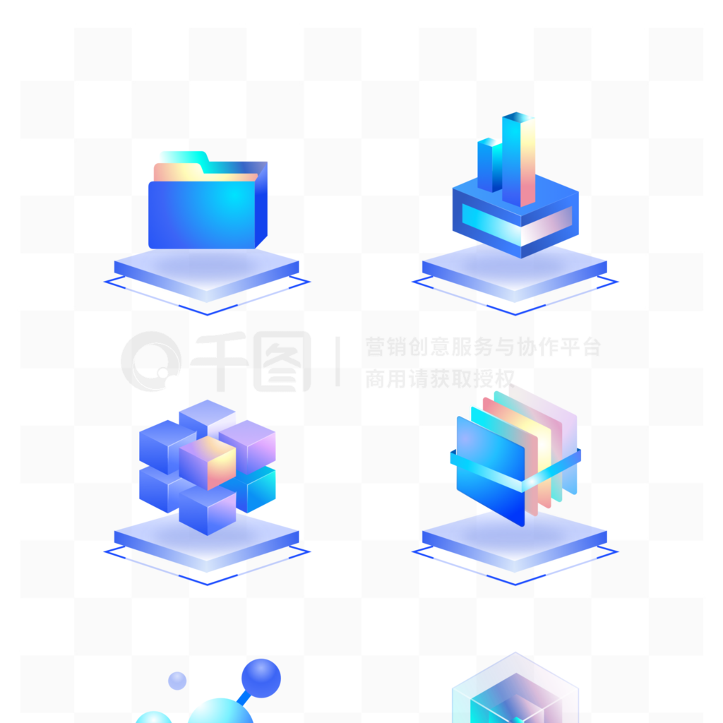 科技质感创意酷炫3D微立体可视化UI图标