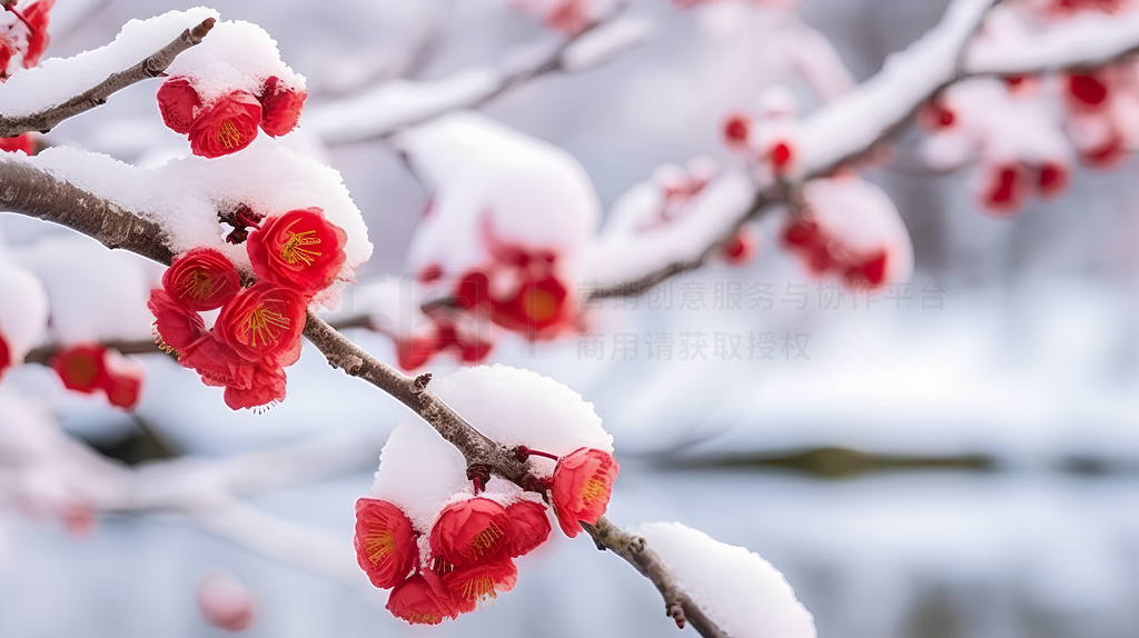 红梅映雪冬雪景