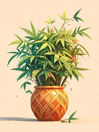 盆栽竹子卡通3D植物插画