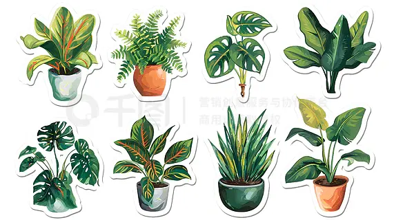 植物绿植盆栽手绘插画贴纸