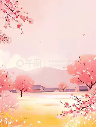 樱花季樱花手绘插图春天插画背景