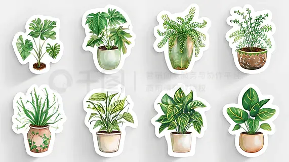 植物绿植盆栽手绘插画贴纸