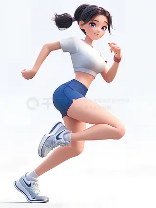 立体喜欢跑步的女孩3D角色人物IP图片