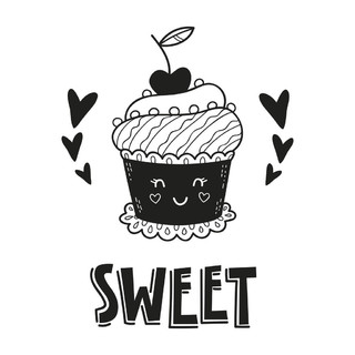 可爱卡通风格的甜点插画配以“SWEET”字样