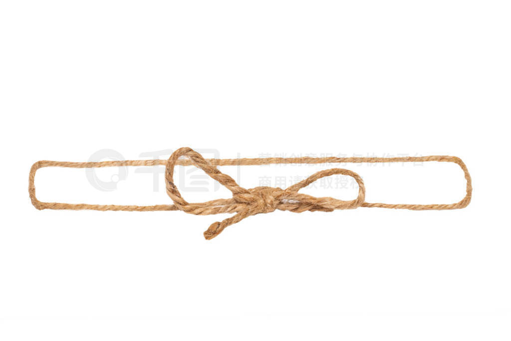 Closeup of frame made from twine node or knot with bow isolated