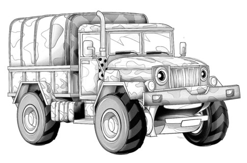 1331简笔画单色汽车海报插画3300军用矢量枪坦克军车插图炮塔装甲隔离