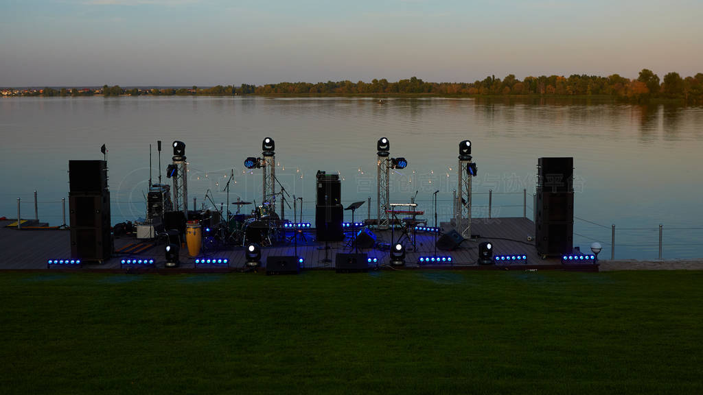 Empty stage before the concert on the riverside