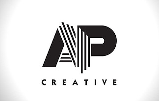 ap logo 带黑色线条设计的字母.线封信矢量点检