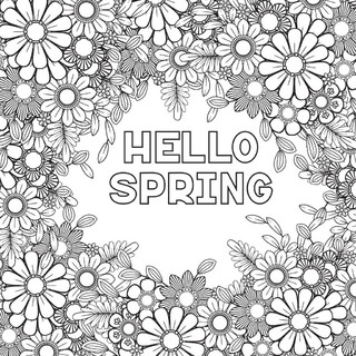 黑白手绘花卉图案HelloSpring