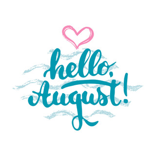 手绘排版字体短语hello，august，s的wi