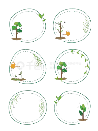 矢量春天绿色卡通手绘植物边框植树节标题框