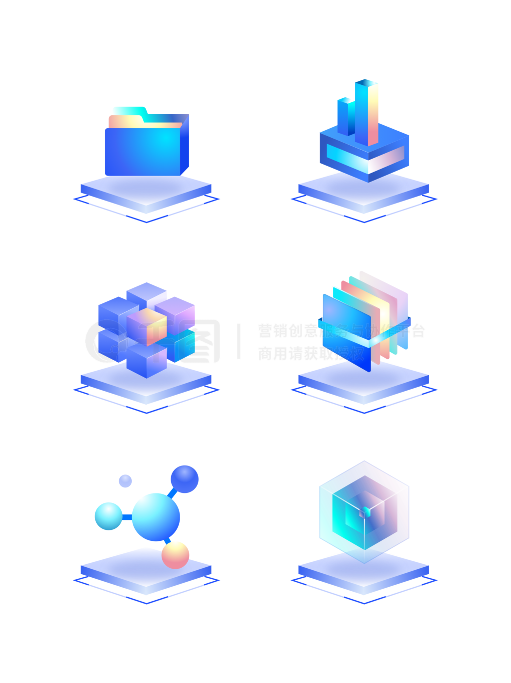 科技质感创意酷炫3D微立体可视化UI图标