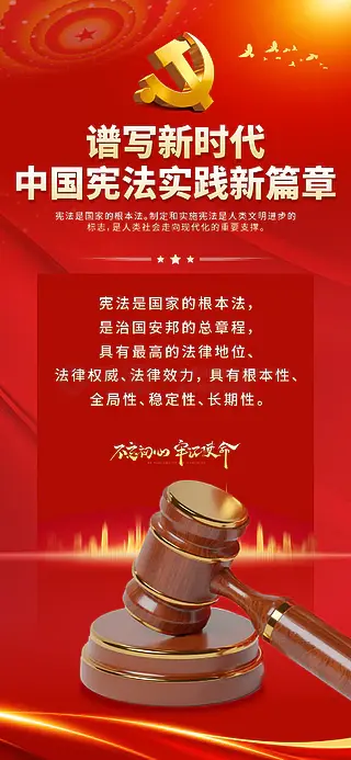 简约风党建政务中国宪法实践新篇章宣传海报