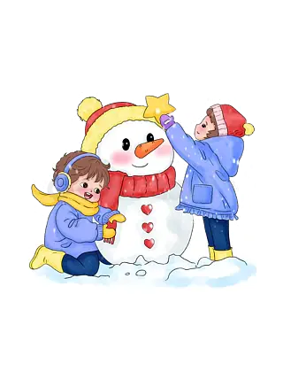 可爱堆雪人小孩卡通手绘彩绘插画简笔画