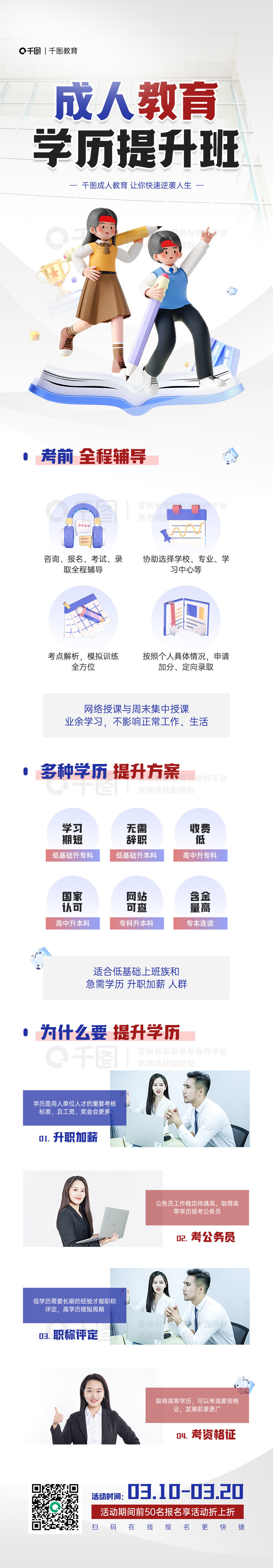 成人教育招生学历提升课程促销信息长图