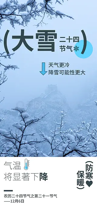 蓝色国际主义实景图合成大雪教育借势海报