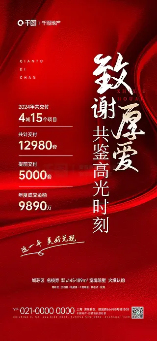 房地产年终业绩喜报红色宣传海报