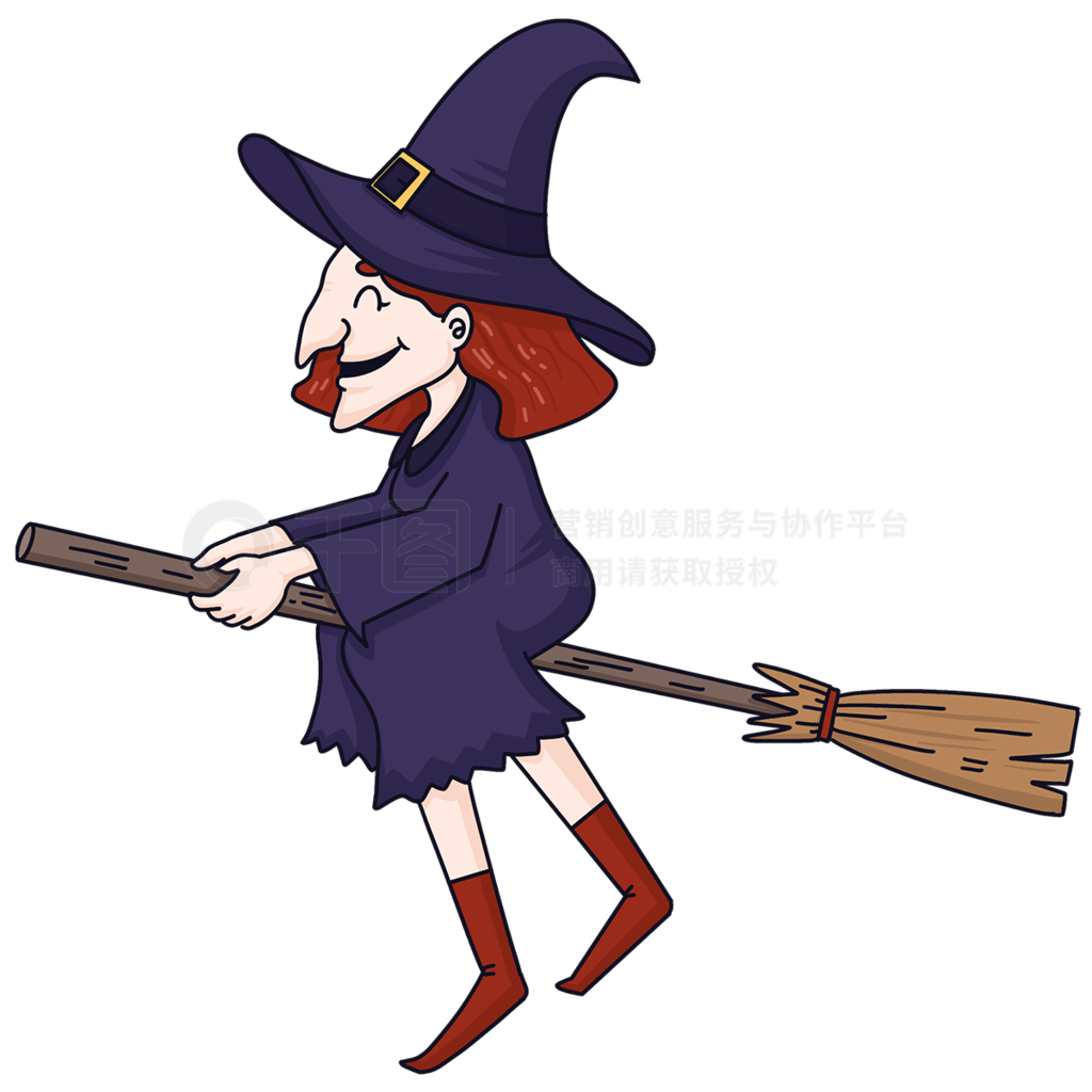 卡通美女扮演骑着飞天扫帚的女巫插画图片素材_ID:383892395-Veer图库
