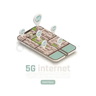 具有阅读更多按钮可编辑文本和位置标志的现代互联网 5g 通信技术等距组合猫表单表格