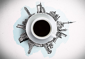 咖啡時間一杯咖啡在素描背景下的概念性表示圖