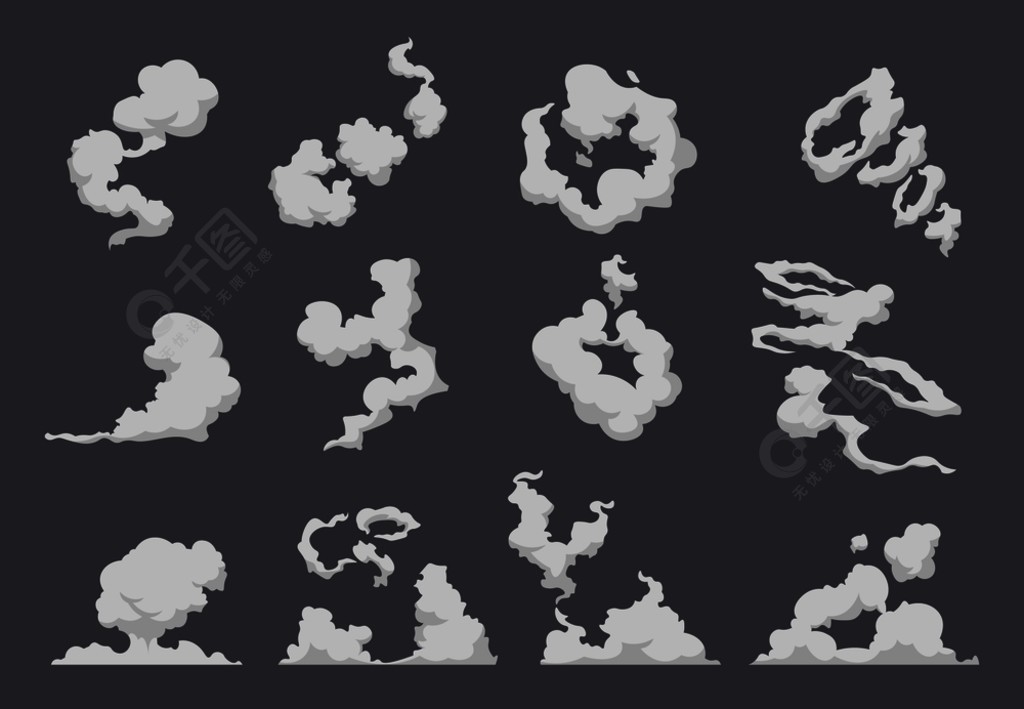 卡通烟雾云漫画蒸汽爆炸尘埃战斗动画雾运动烟雾运动游戏烟雾矢量瓦斯