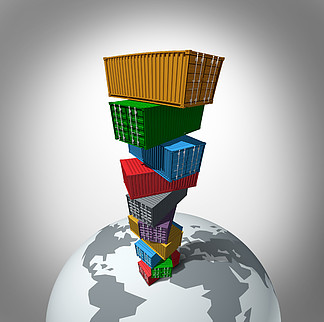 全球貨物運輸概念作為高聳的運輸集裝箱聳立在地球上，作為進出口國際貿易的象征