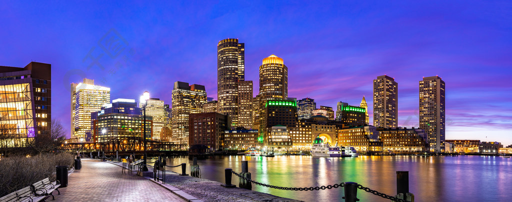 波士顿市中心的天际线在波士顿市,马萨诸塞州,美国