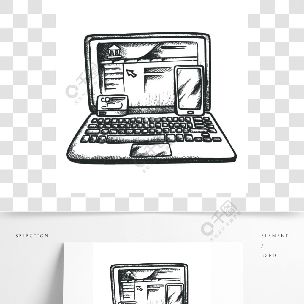 计算机,平板电脑和塑料信用卡监视器上的网站雕刻模板手绘在复古风格