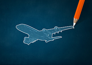 飛機設計飛機在彩色背景上的鉛筆素描畫