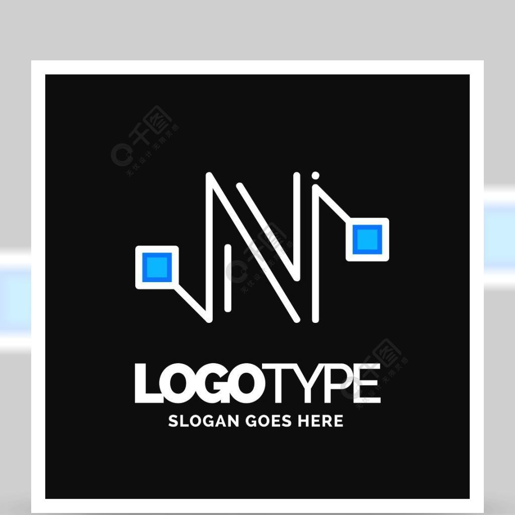 字母n标志商业企业徽标设计矢量在灰色背景的蓝色和白色徽标数字字母