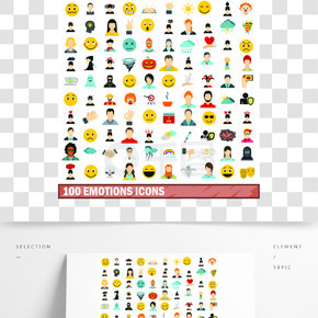 100個情感象在所有設計傳染媒介例證的平的樣式設置了100種情感圖標集，平面樣式