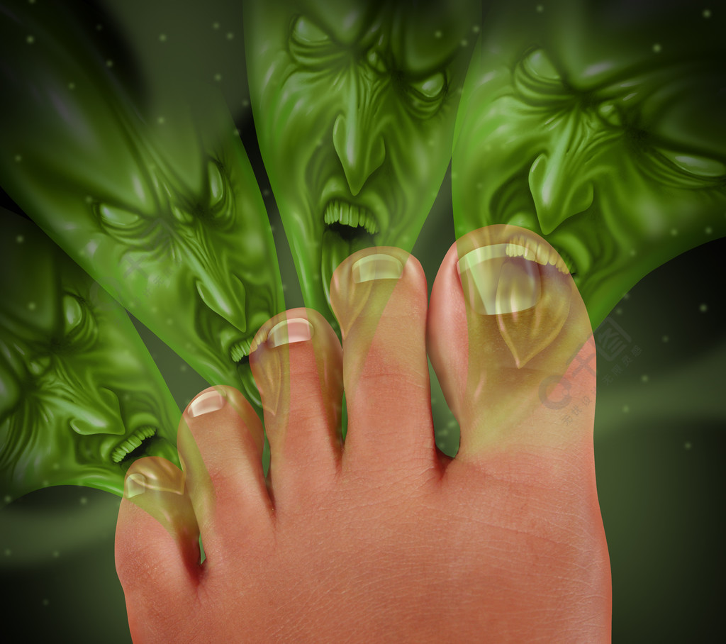 绿色怪物面对来自汗水流汗皮肤的气体作为细菌感染的足病医学健康标志
