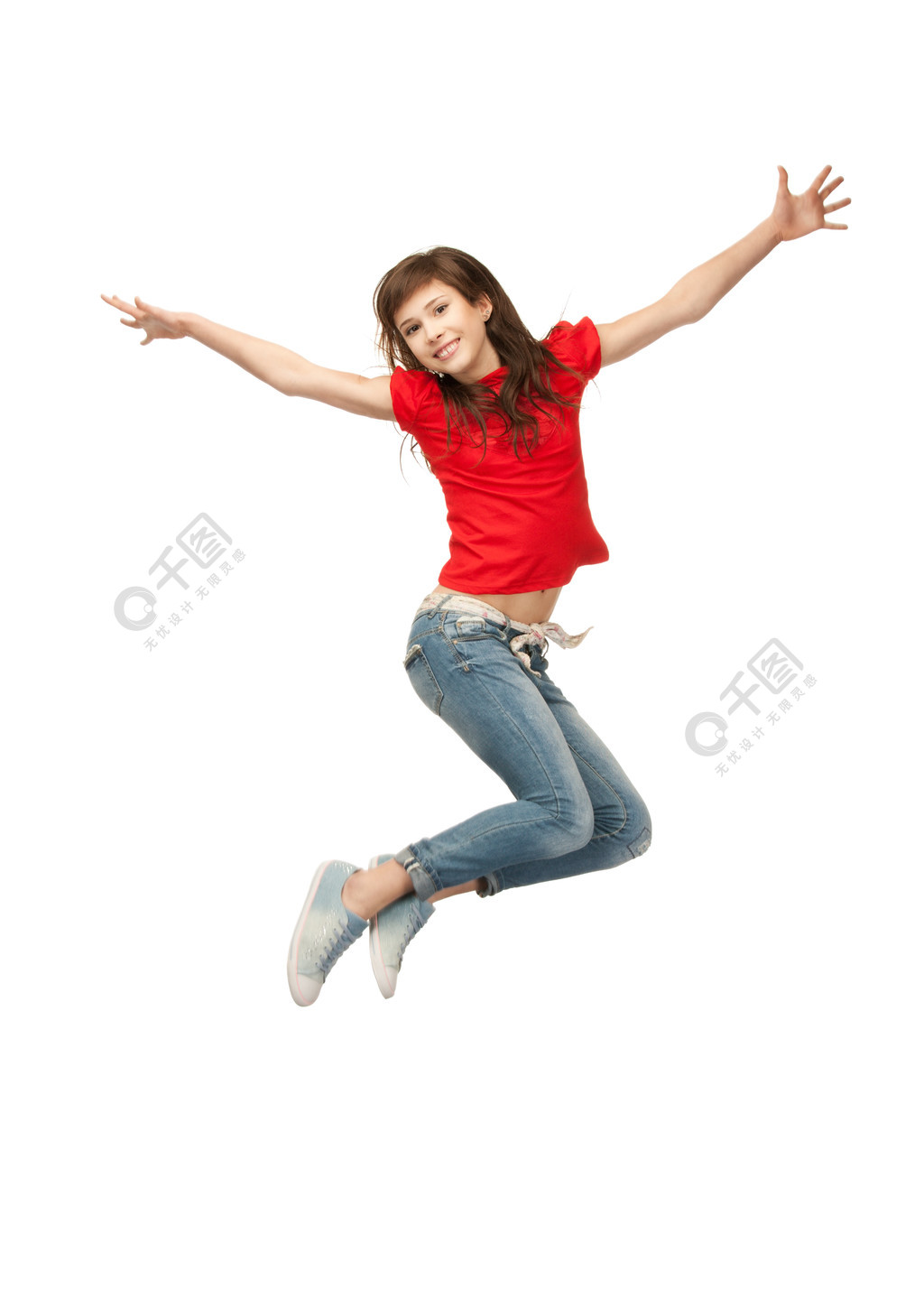 快乐跳跃的少女的明亮的图片人物形象免费下载_jpg格式_3450像素_编号
