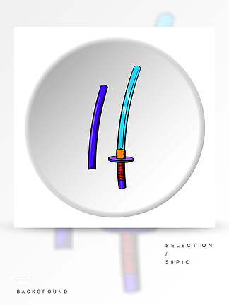 武士刀图标上白色圆圈背景孤立的卡通风格武器符号矢量图卡通风格的