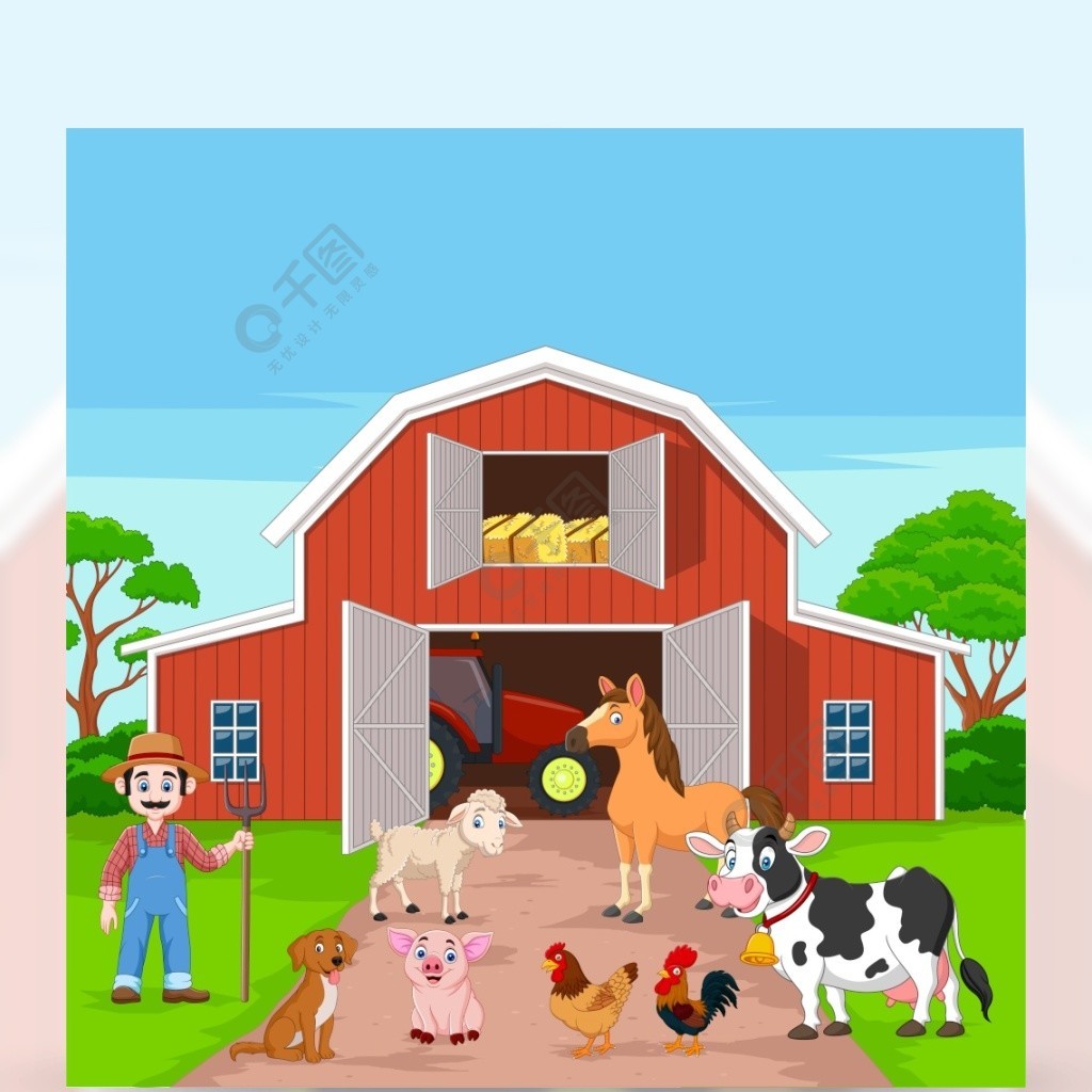 farm中的卡通农夫和农场动物