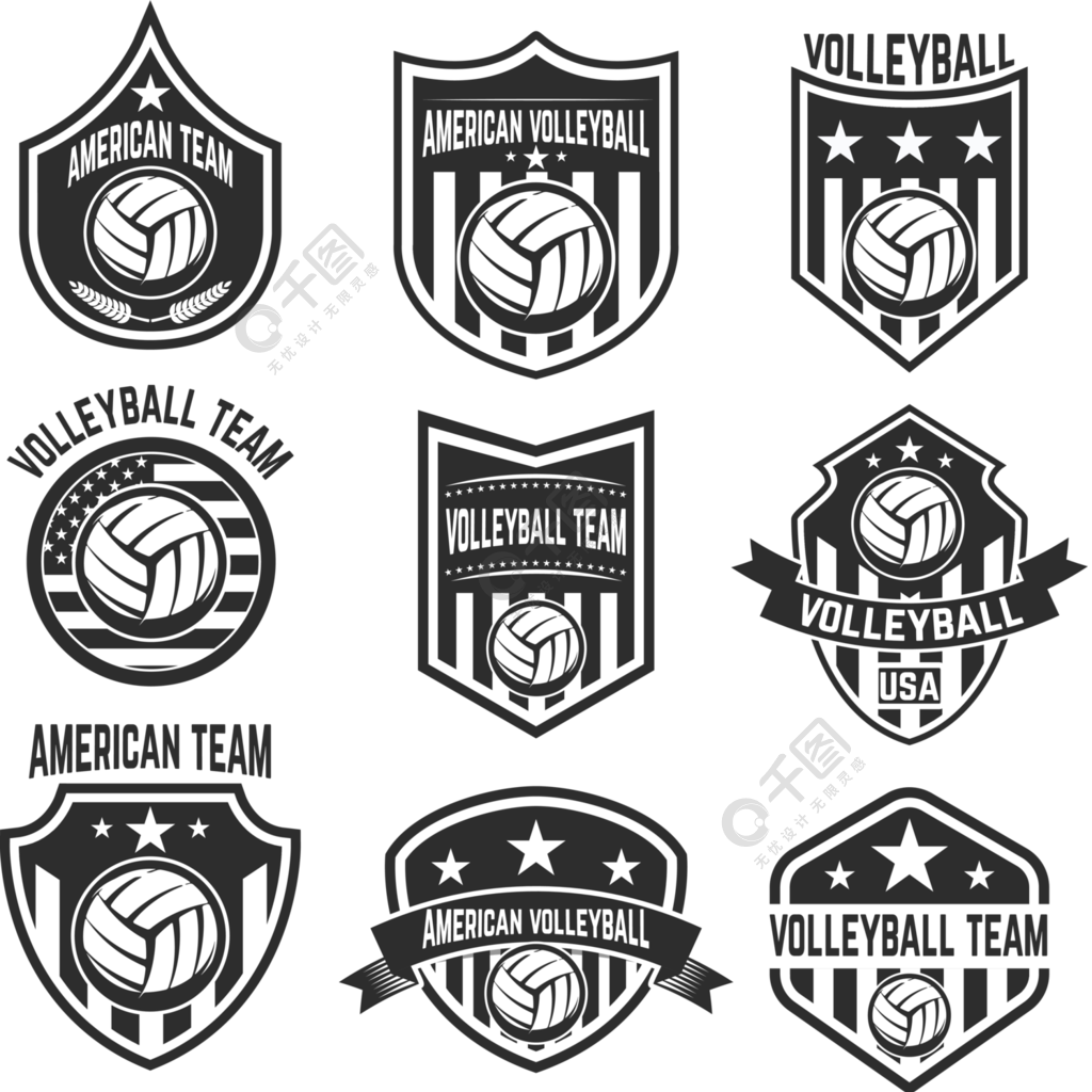美国排球队的标签标志,标志,标志,徽章的设计元素向量
