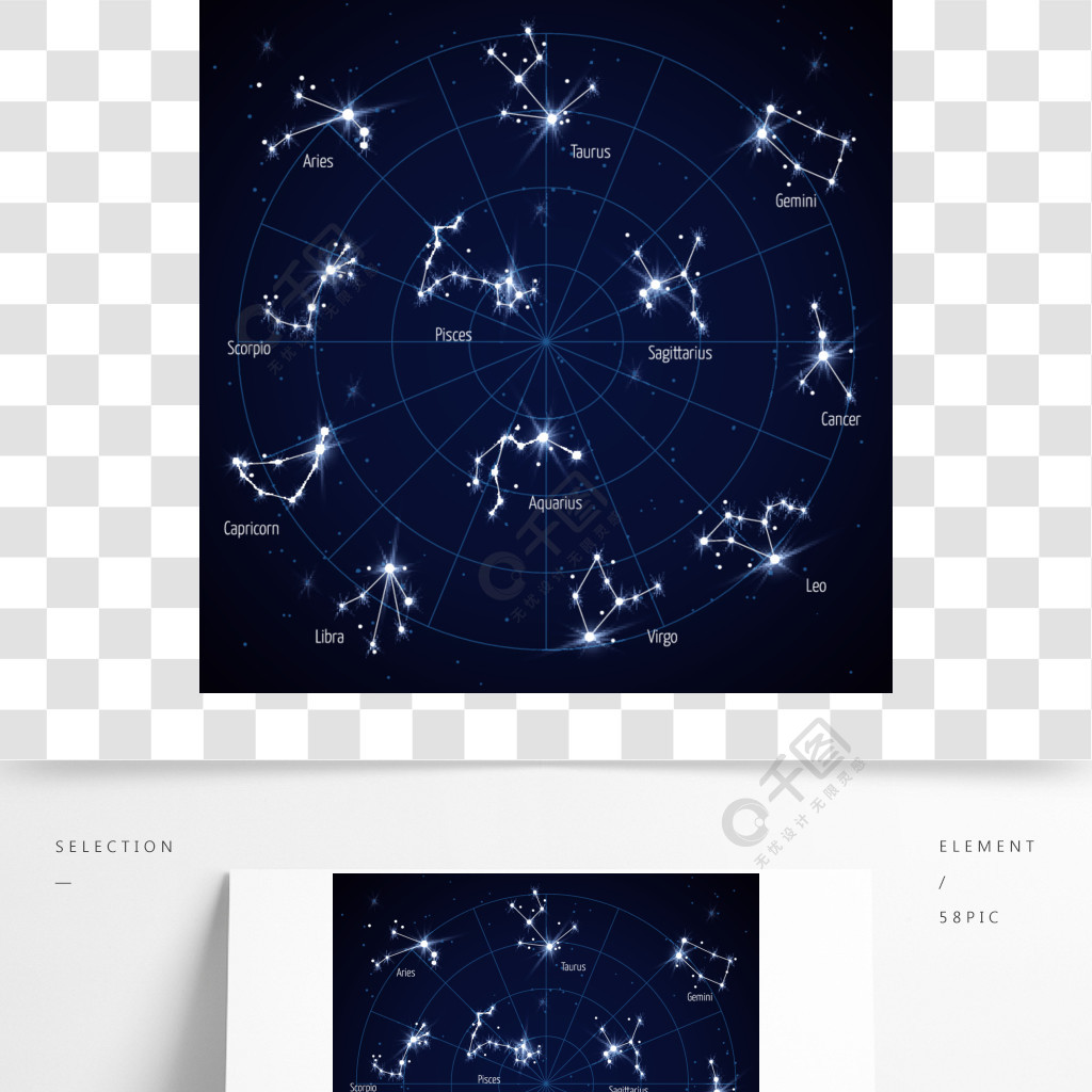 矢量天空与星座星星的恒星地图矢量天空与星座星星的恒星地图星座在