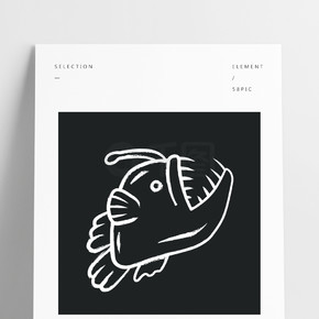r魚粉筆圖標游泳鵝魚水下世界海洋怪物，張開嘴的海底漂浮動物海洋捕食者海洋館孤立的矢量黑板插畫